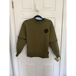 Authentic Fendi Roma Crewneck Sweatshirt Olive Green Zip Sleeve Detail Men’s S